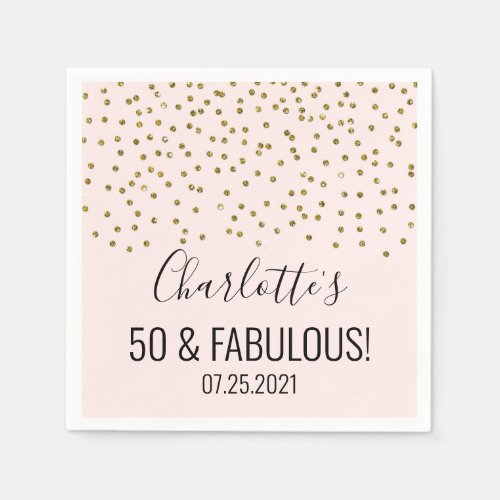 Blush Pink Gold Confetti 50  Fabulous Napkins