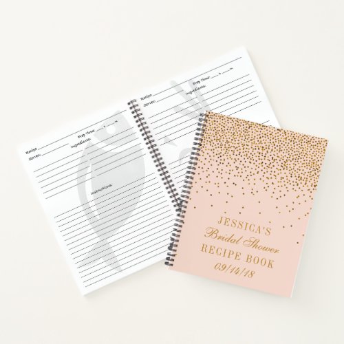 Blush Pink  Gold Confetti Bridal Shower Recipe Notebook