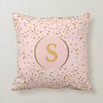 Blush Pink Gold Confetti Dots | Monogram Initial Throw Pillow