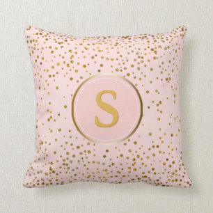 Blush Pink Gold Confetti Dots   Monogram Initial Throw Pillow