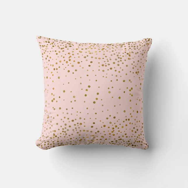 Blush Pink Gold Confetti Dots | Rose Quartz Chic Throw Pillow (Front)