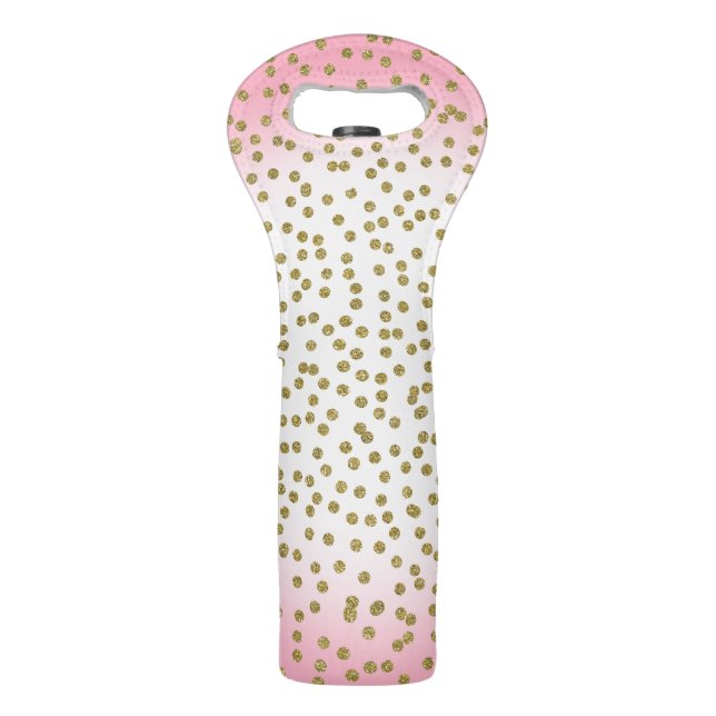 Blush Pink & Gold Confetti Dots Sparkling Wine Bag (Front)