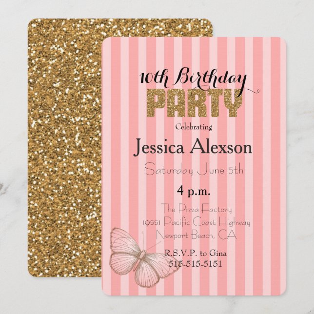 Blush Pink Gold Confetti Glitter 16th Birthday Invitation (Front/Back)