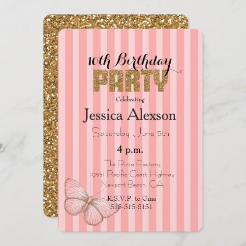 Blush Pink Gold Confetti Glitter 16th Birthday Invitation