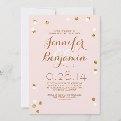 Blush pink &amp; gold confetti modern engagement party 5x7 paper invitation card