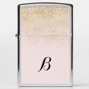 Blush Pink & Gold Confetti Modern Glam Monogram Zippo Lighter