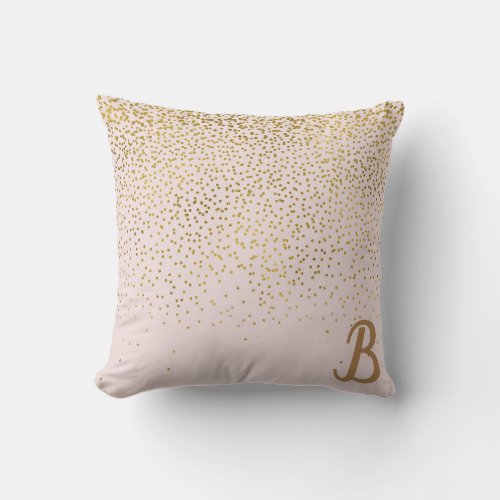 Blush Pink  Gold Confetti Modern Glam Trendy Throw Pillow