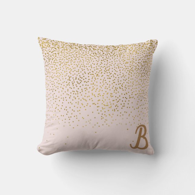 Blush Pink & Gold Confetti Modern Glam Trendy Throw Pillow (Front)