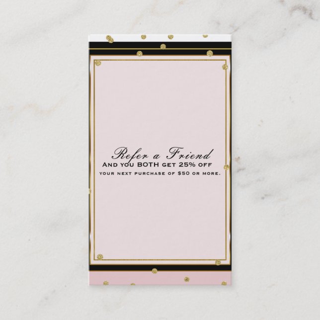 Blush Pink & Gold Confetti Modern Refer a Friend Referral Card (Front)