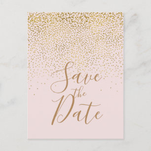 Blush Pink & Gold Confetti Modern Save the Date Announcement Postcard