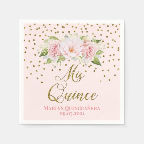 Blush Pink Gold Confetti Quinceaera Birthday Napkins