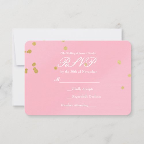 Blush Pink  Gold Confetti RSVP card invitation