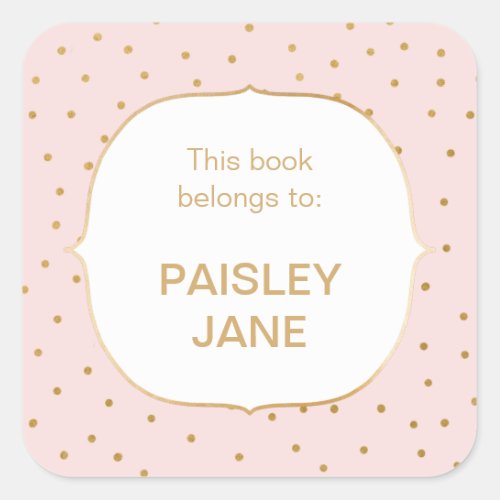 Blush Pink gold confetti SMALL baby girl bookplate