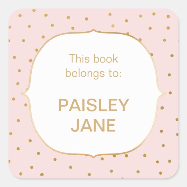Blush Pink gold confetti SMALL baby girl bookplate (Front)