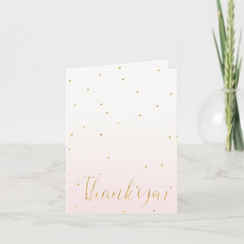 Blush Pink Gold Confetti Sparkle Ombre Thank You Card