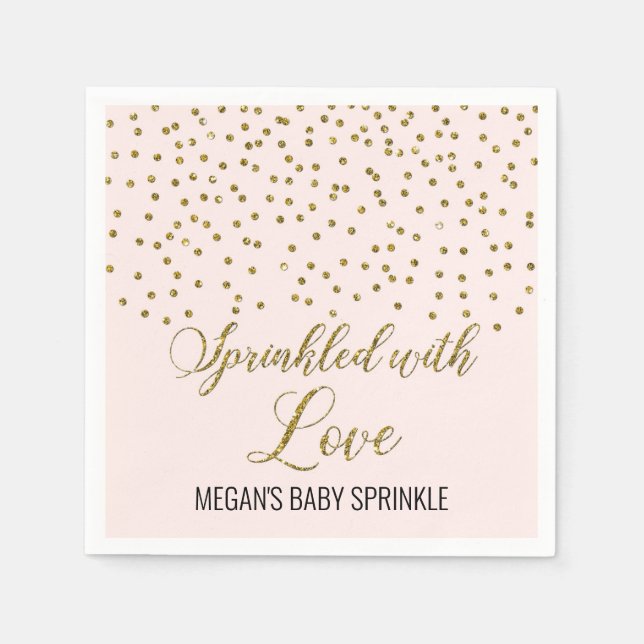 Blush Pink Gold Confetti Sprinkled with Love Napkins (Front)