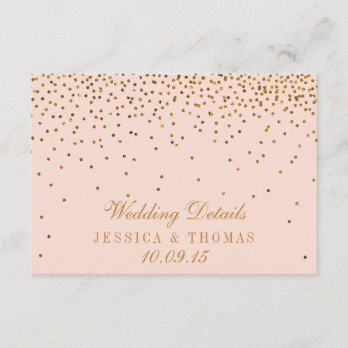 Blush Pink  Gold Confetti Wedding Detail Insert