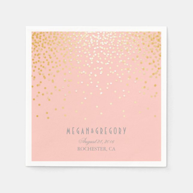 Blush Pink Gold Confetti Wedding Napkins (Front)