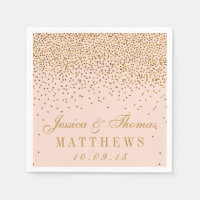 Blush Pink & Gold Confetti Wedding Paper Napkin