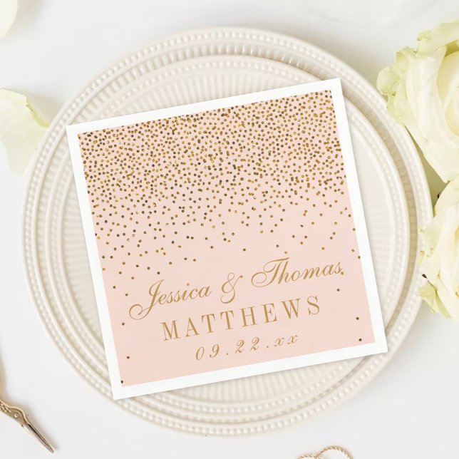 Blush Pink & Gold Confetti Wedding Paper Napkins (Creator Uploaded)