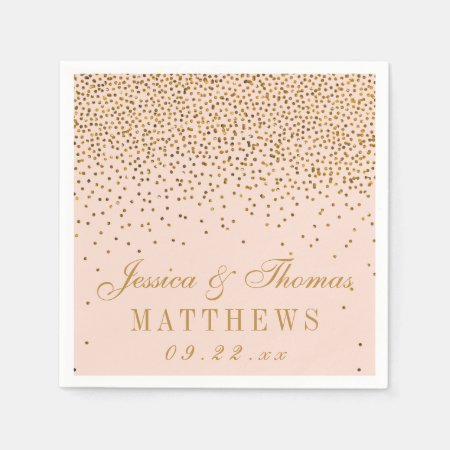 Blush Pink & Gold Confetti Wedding Paper Napkins