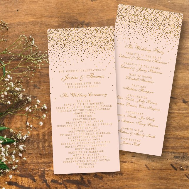 Blush Pink & Gold Confetti Wedding Program (Creator Uploaded)