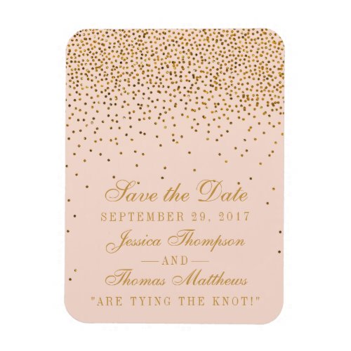 Blush Pink  Gold Confetti Wedding Save The Date Magnet