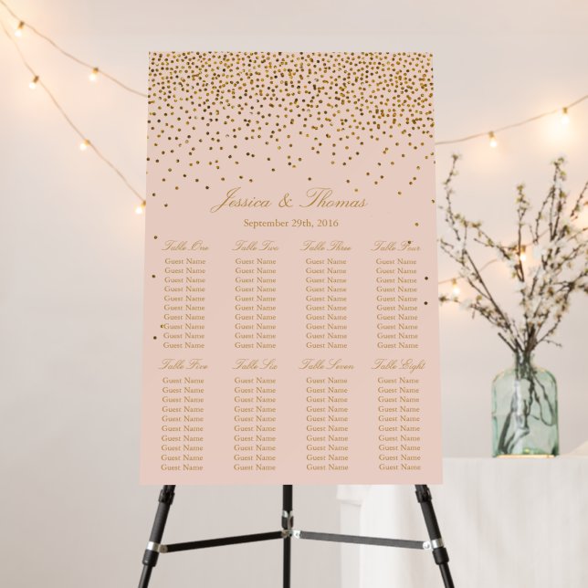 Blush Pink & Gold Confetti Wedding Seating Chart Foam Board (In Situ (Stand))