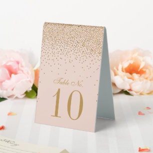 Blush Pink & Gold Confetti Wedding Table Number Tent