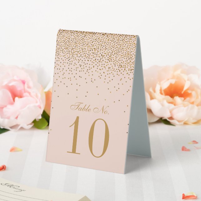 Blush Pink & Gold Confetti Wedding Table Number Tent (In SItu (Wedding))
