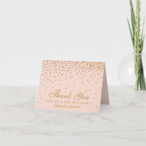 Blush Pink  Gold Confetti Wedding Thank You