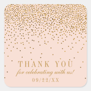 Blush Pink & Gold Confetti Wedding Thank You Square Sticker