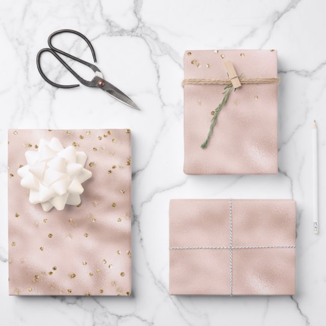 Blush Pink Gold Confetti    Wrapping Paper Sheets (Front)