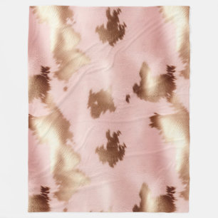 Blush Pink Gold Cowgirl Cowhide Fleece Blanket