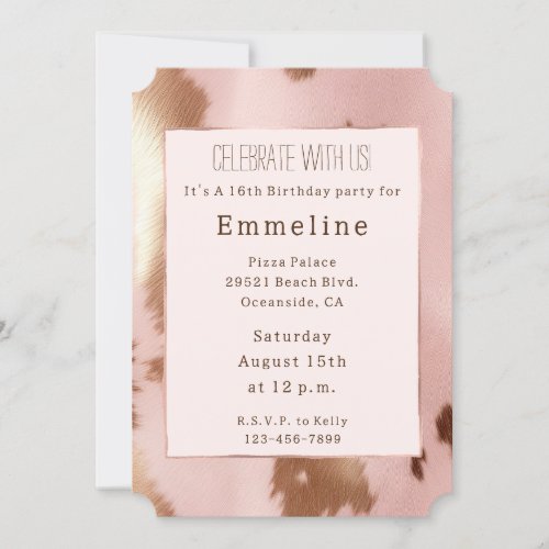 Blush Pink Gold Cowgirl Cowhide Invitation
