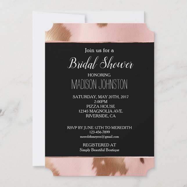 Blush Pink Gold Cowgirl Cowhide Invitation (Front)
