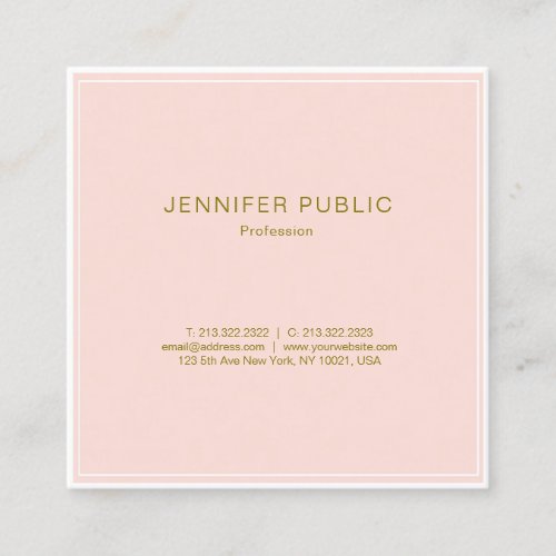 Blush Pink Gold Creative Design Trendy Luxe Plain Square Business Card