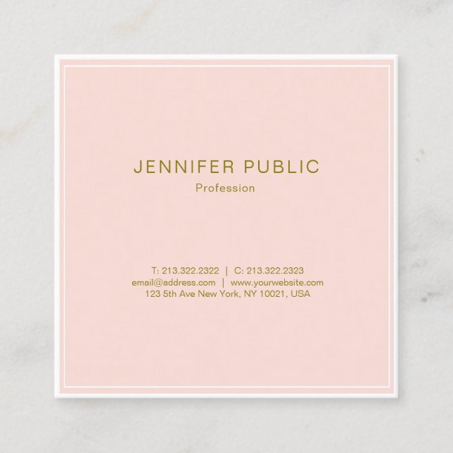 Blush Pink Gold Creative Design Trendy Luxe Plain Square Business Card (Front)