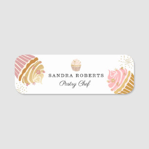 Blush Pink Gold Cupcakes Bakery Pastry Chef Name Tag