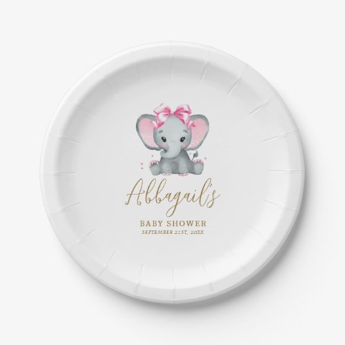 Blush Pink Gold Cute Elephant Elegant Baby Shower Paper Plates