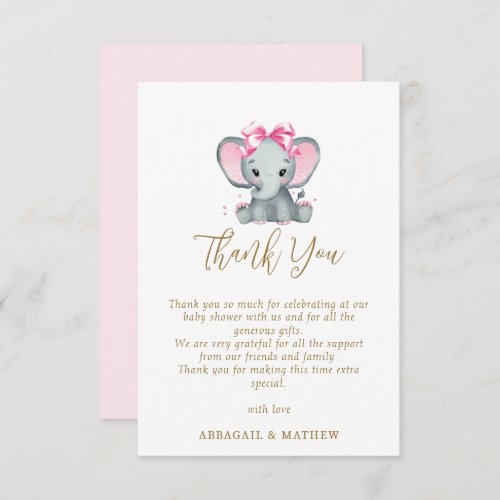 Blush Pink Gold Cute Elephant Elegant Baby Shower Thank You Card