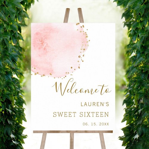 Blush Pink Gold Dots Sweet Sixteen Welcome Foam Board