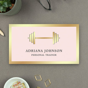 Blush Pink Gold Dumbbell Fitness Personal Trainer Business Card