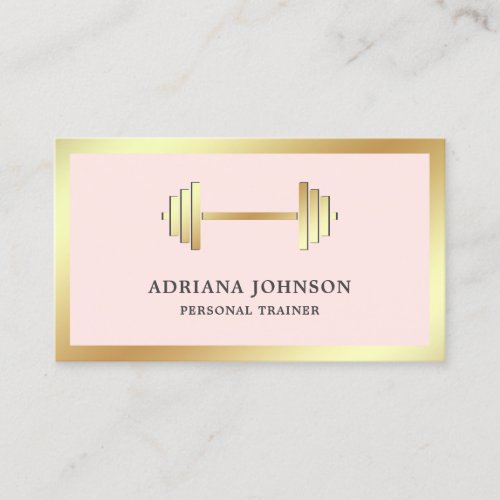 Blush Pink Gold Dumbbell Fitness Personal Trainer Business Card