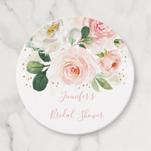 Blush Pink Gold Dust Floral Bridal Shower Favor Tags