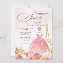 Blush Pink Gold Eiffel Tower Paris Sweet 16 Invitation