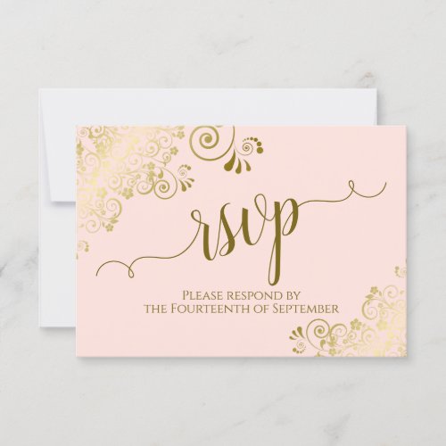 Blush Pink  Gold Elegant Calligraphy Wedding RSVP Card