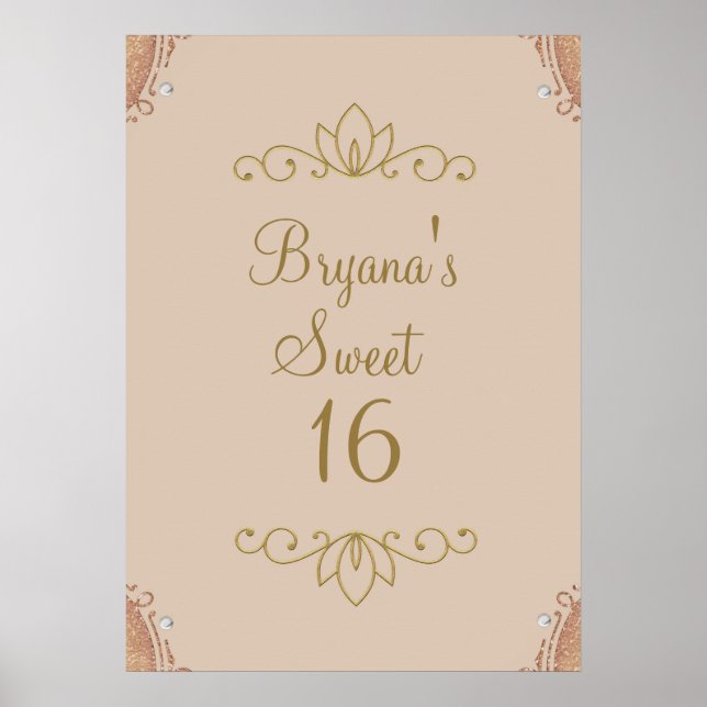 Blush Pink & Gold Elegant Chic Custom Party Banner Poster (Front)