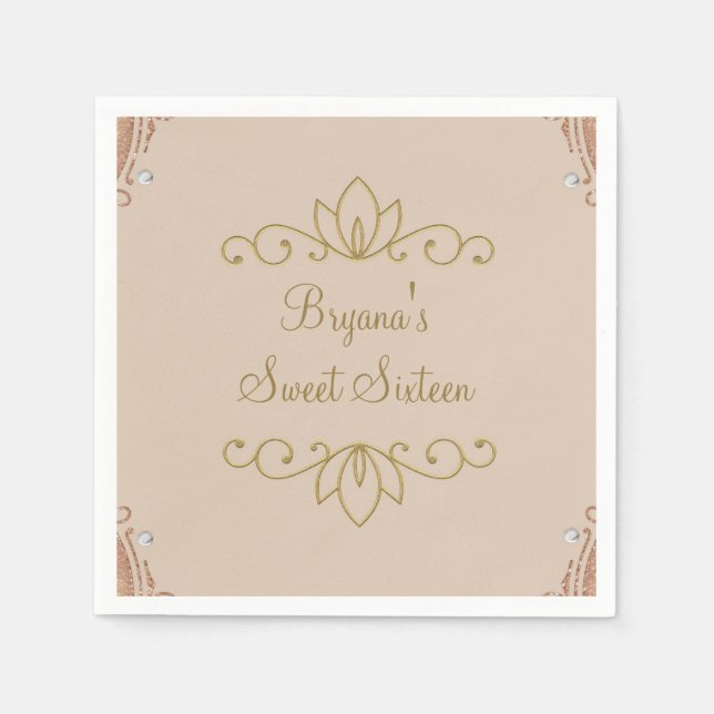 Blush Pink & Gold Elegant Chic Custom Party Napkins (Front)