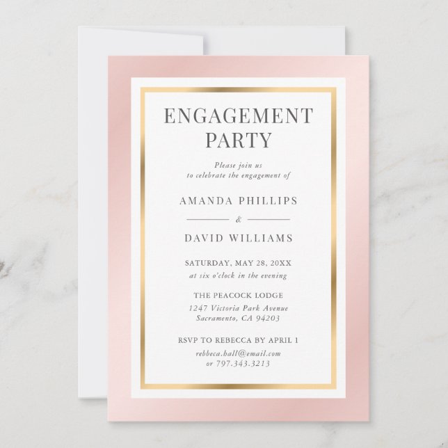 Blush Pink Gold Elegant Modern Engagement Party Invitation (Front)